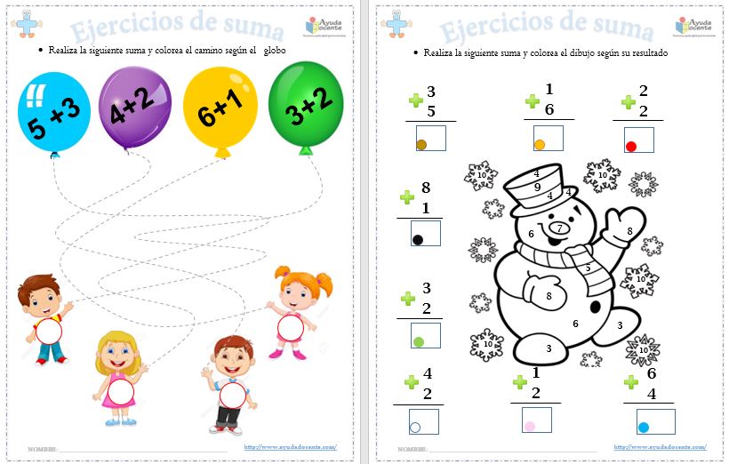 Ejercicios para enseñar a sumar para niños pdf - AYUDA DOCENTE