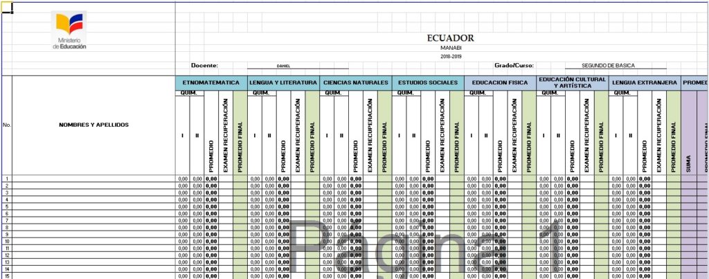 Archivo en Excel para control de calificación para escuela